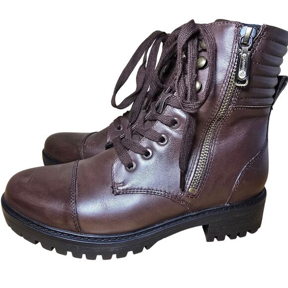 Blondo Mady Leather Brown Zip and Lace up Boots Combat Womens 7.5 Msrp $150 - Picture 2 of 12